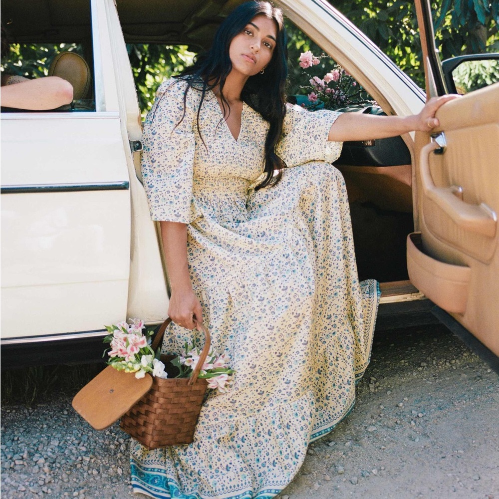 SOLD Christy Dawn Basil Dress in Larkspur Ditsy Field